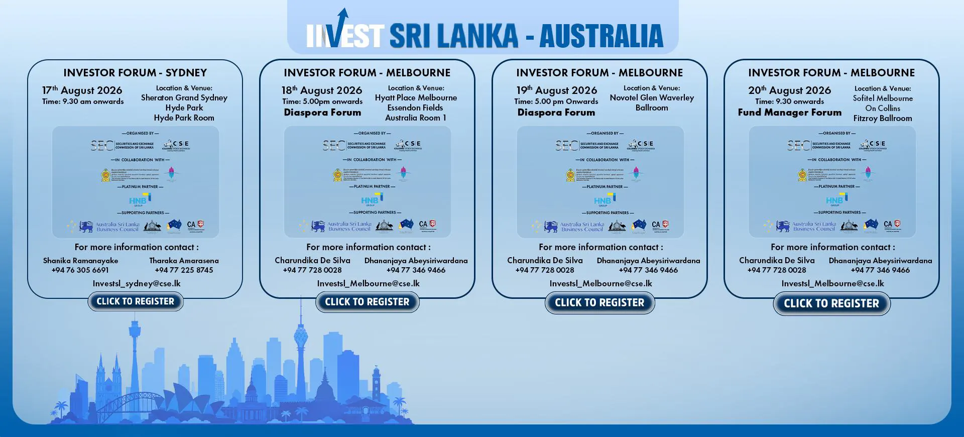 Invest Sri Lanka - Australia Investor Forums, August 2026